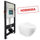 Сет AZARIO NEW Инсталляция  для подвесного унитаза 3/6л + подвесной унитаз Azario Grado безободковый