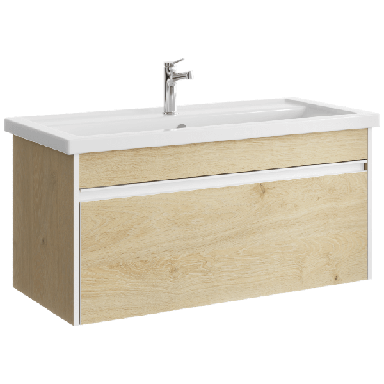 Подвесная тумба 100 см с одним ящиком в цвете дуб давос, с умывальником URB0110DD