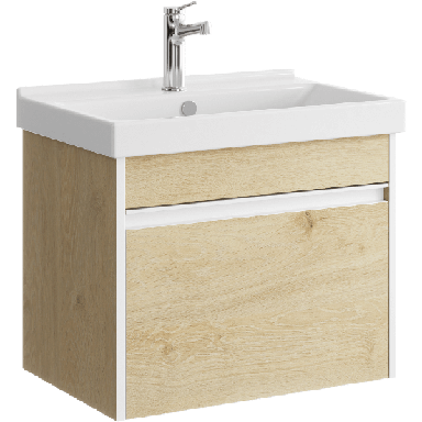 Подвесная тумба 60 см с одним ящиком в цвете дуб давос, с умывальником URB0106DD