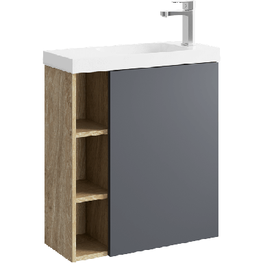 Подвесная тумба 60 см правая с одной дверью и открытыми полочками, цвет: корпус - дуб давос, фасад - серый матовый ALB0106RDD+ALB0706GRМ