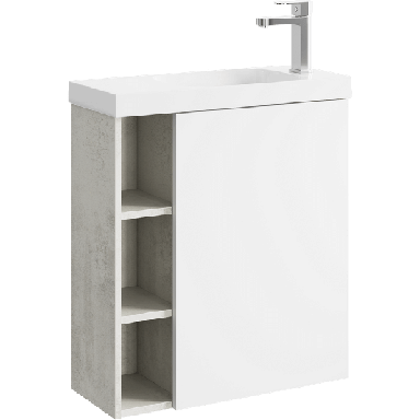 Подвесная тумба 60 см правая с одной дверью и открытыми полочками, цвет: корпус - светлый камень, фасад - белый матовый ALB0106RLS+ALB0706WM