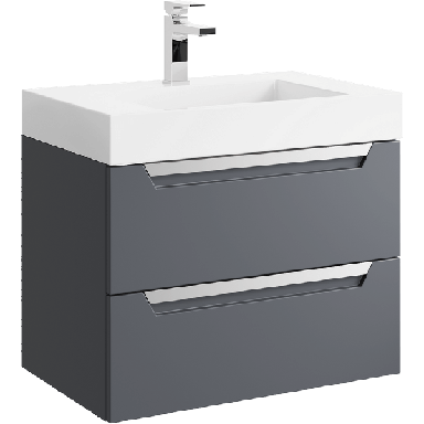 Подвесная тумба в сером матовом цвете с двумя ящиками с умывальником из литьевого мрамора CUB0107GR