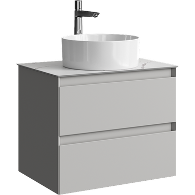 Подвесная тумба с двумя ящиками 65 см, цвет серый туман со столешницей мрамор белый и наставным умывальником  GE01652ST+STG662X476MW