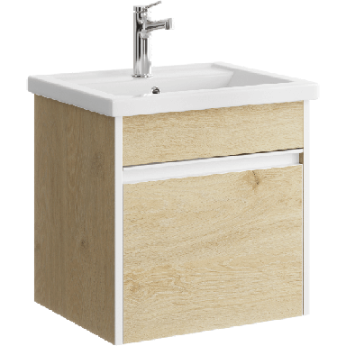 Подвесная тумба 50 см с одним ящиком в цвете дуб давос, с умывальником URB0105DD