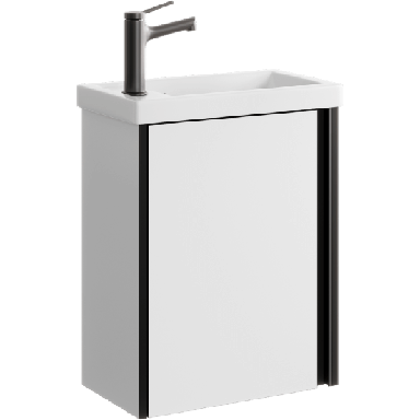 Подвесная тумба 45 см с одной универсальной дверью в белом цвете, с умывальником URB0145W