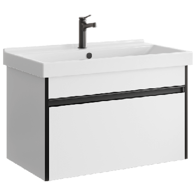 Подвесная тумба 80 см с одним ящиком в белом цвете, с умывальником URB0108W