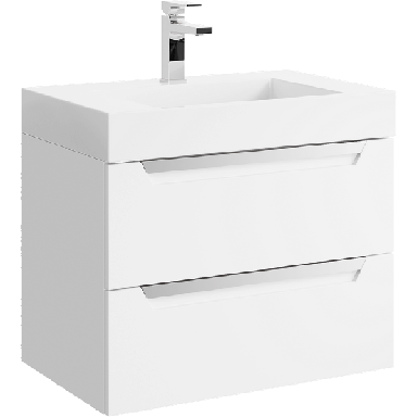 Подвесная тумба в белом матовом цвете с двумя ящиками с умывальником из литьевого мрамора CUB0107W