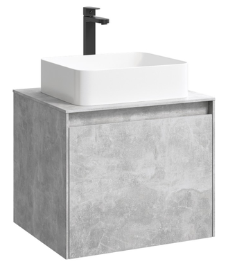 Подвесная тумба 60 см с двумя ящиками: основной и внутренний, скрытый за фасадом. Цвет бетон светлый; с умывальником MOB0106BS+MOB0706BS