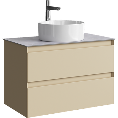 Подвесная тумба с двумя ящиками 81 см, цвет морская дюна со столешницей серый камень и наставным умывальником  GE01082MD+STG814X476GS