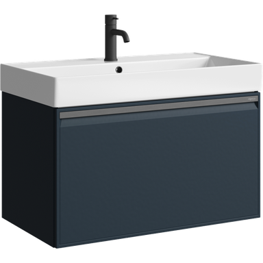 Подвесная тумба 81 см с одним ящиком в сером цвете, с умывальником PUR0108GRM