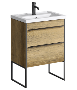 Напольная тумба в цвете дуб балтийский с двумя ящиками с умывальником FRG0106DB+FRGN380