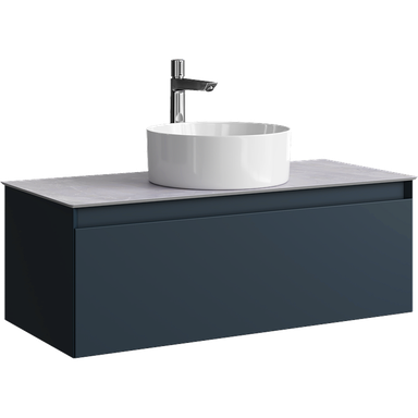 Подвесная тумба с одним ящиком 100 см, цвет серый со столешницей серый камень и наставным умывальником  GE01101GRM+STG1014X456GS