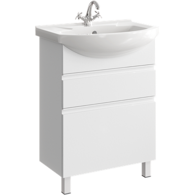 Напольная тумба 65 см с двумя ящиками в белом цвете, с умывальником ROD01062N