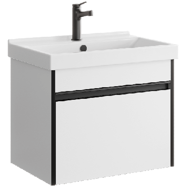 Подвесная тумба 60 см с одним ящиком в белом цвете, с умывальником URB0106W