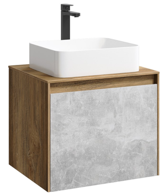 Подвесная тумба 60 см с двумя ящиками: основной и внутренний, скрытый за фасадом. Цвет дуб балтийский/бетон светлый; с умывальником MOB0106DB+MOB0706BS