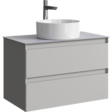 Подвесная тумба с двумя ящиками 81 см, цвет серый туман со столешницей серый камень и наставным умывальником  GE01082ST+STG814X476GS