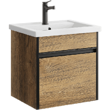 Подвесная тумба 50 см с одним ящиком в цвете дуб балтийский, с умывальником URB0105DB