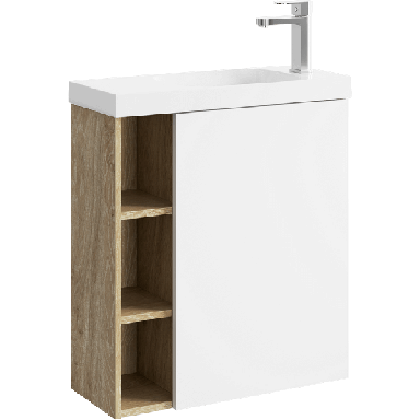 Подвесная тумба 60 см правая с одной дверью и открытыми полочками, цвет: корпус - дуб давос, фасад - белый матовый ALB0106RDD+ALB0706WM