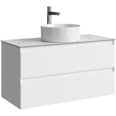 Подвесная тумба с двумя ящиком 100 см, цвет белый со столешницей мрамор белый и наставным умывальником  GE01102WM+STG1014X456MW