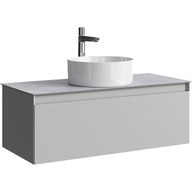 Подвесная тумба с одним ящиком 100 см, цвет серый туман со столешницей серый камень и наставным умывальником  GE01101ST+STG1014X456GS