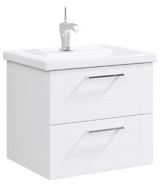 Подвесная тумба в белом глянцевом цвете с двумя ящиками с умывальником MAN01062