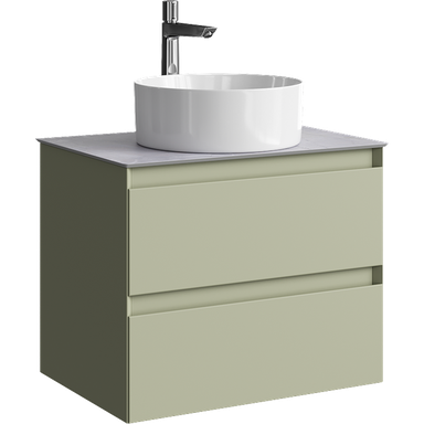 Подвесная тумба с двумя ящиками 65  см, цвет зеленый шалфей со столешницей серый камень и наставным умывальником  GE01652SH+STG662X476GS