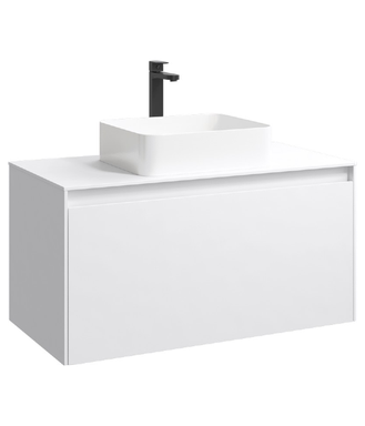 Подвесная тумба 100 см с двумя ящиками: основной и внутренний, скрытый за фасадом. Цвет белый; с умывальником MOB0110W+MOB0710W