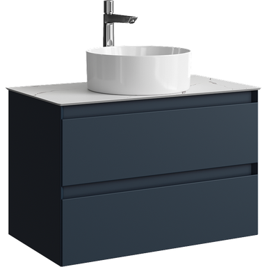 Подвесная тумба с двумя ящиками 81 см, цвет серый со столешницей мрамор белый и наставным умывальником  GE01082GRM+STG814X476MW