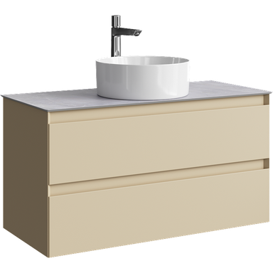 Подвесная тумба с двумя ящиком 100 см, цвет морская дюна со столешницей серый камень и наставным умывальником  GE01102MD+STG1014X456GS