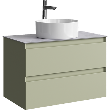 Подвесная тумба с двумя ящиками 81 см, цвет зеленый шалфей со столешницей серый камень и наставным умывальником  GE01082SH+STG814X476GS