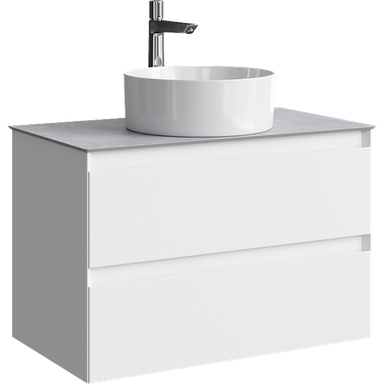 Подвесная тумба с двумя ящиками 81 см, цвет белый со столешницей серый камень и наставным умывальником  GE01082WM+STG814X476GS