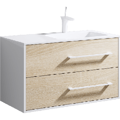 Подвесная правая тумба с двумя ящиками с умывальником из литьевого мрамора. Mai.01.09/R