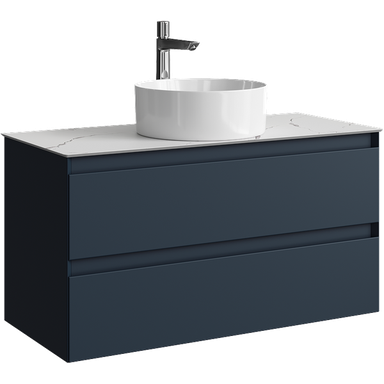 Подвесная тумба с двумя ящиком 100 см, цвет серый со столешницей мрамор белый и наставным умывальником  GE01102GRM+STG1014X456MW