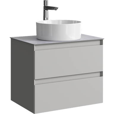 Подвесная тумба с двумя ящиками 65 см, цвет серый туман со столешницей серый камень и наставным умывальником  GE01652ST+STG662X476GS