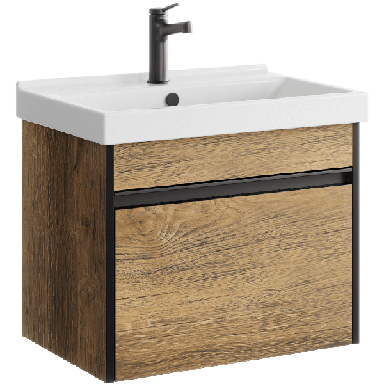 Подвесная тумба 60 см с одним ящиком в цвете дуб балтийский, с умывальником URB0106DB