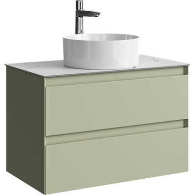 Подвесная тумба с двумя ящиками 81 см, цвет зеленый шалфей со столешницей мрамор белый и наставным умывальником  GE01082SH+STG814X476MW