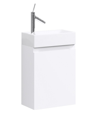 Подвесная тумба в белом глянцевом цвете с одной дверью (петли справа) с умывальником Ln-MP.01.04/W