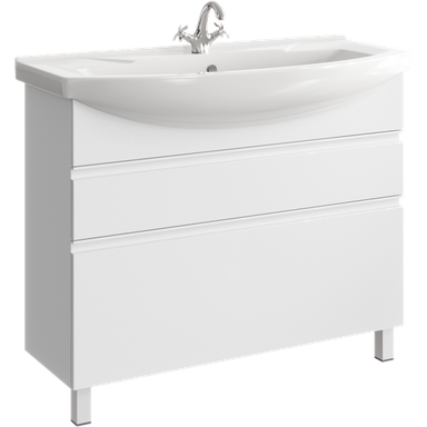 Напольная тумба 107 см с двумя ящиками в белом цвете, с умывальником ROD01102N