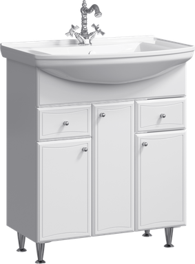 Напольная тумба с двумя ящиками, тремя дверцами и бельевой корзиной, с умывальником BA0107K