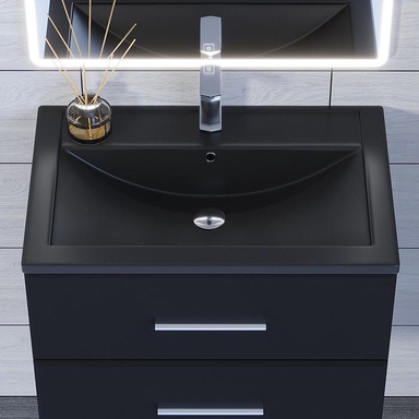 Раковина для ванной кварцевая Uperwood Foster Quartz 70х45,5х17,5 см, черная матовая, космос 291030035
