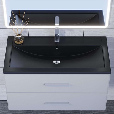 Раковина для ванной кварцевая Uperwood Foster Quartz 90х45,5х17,5 см, черная матовая, уголь 291030042