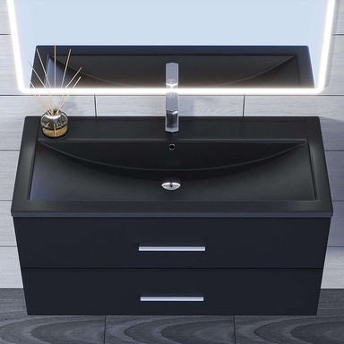Раковина для ванной кварцевая Uperwood Foster Quartz 100х45,5х17,5 см, черная матовая, космос 291030047