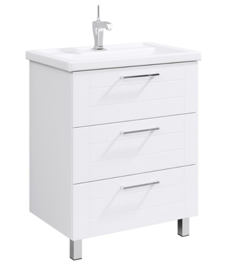 Напольная тумба в белом глянцевом цвете с тремя ящиками с умывальником MAN01073