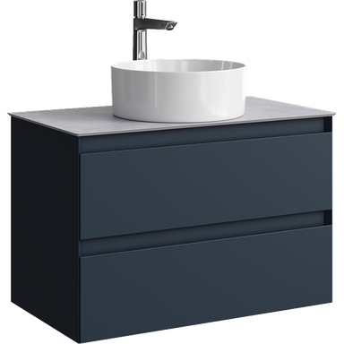 Подвесная тумба с двумя ящиками 81 см, цвет серый со столешницей серый камень и наставным умывальником  GE01082GRM+STG814X476GS