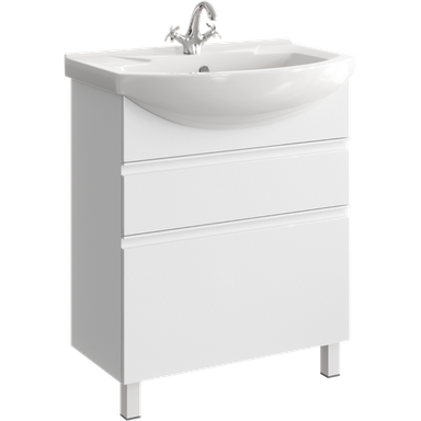 Напольная тумба 76 см с двумя ящиками в белом цвете, с умывальником ROD01072N