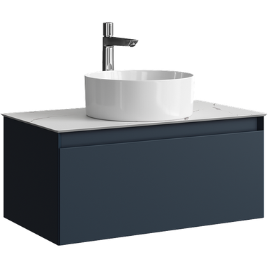 Подвесная тумба с одним ящиком 81 см, цвет серый со столешницей мрамор белый и наставным умывальником  GE01081GRM+STG814X476MW