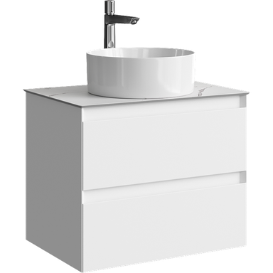 Подвесная тумба с двумя ящиками 65 см, цвет белый со столешницей мрамор белый и наставным умывальником  GE01652WM+STG662X476MW