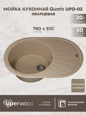 Кухонная мойка кварцевая Uperwood Quartz UPD-02-02, овальная, бежевая 3910202105