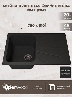 Кухонная мойка кварцевая Uperwood Quartz UPD-04-04, прямоугольная, черная 3910202115