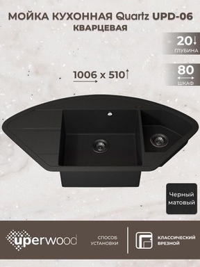 Кухонная мойка кварцевая Uperwood Quartz UPD-06-04, угловая двухсекционная, черная 3910202123